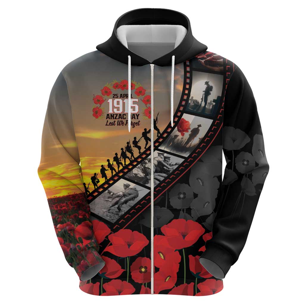 Personalised Remembering ANZAC Lest We Forget Hoodie Vintage Film Frame Memorial Red Poppy LT9 - Polynesian Pride
