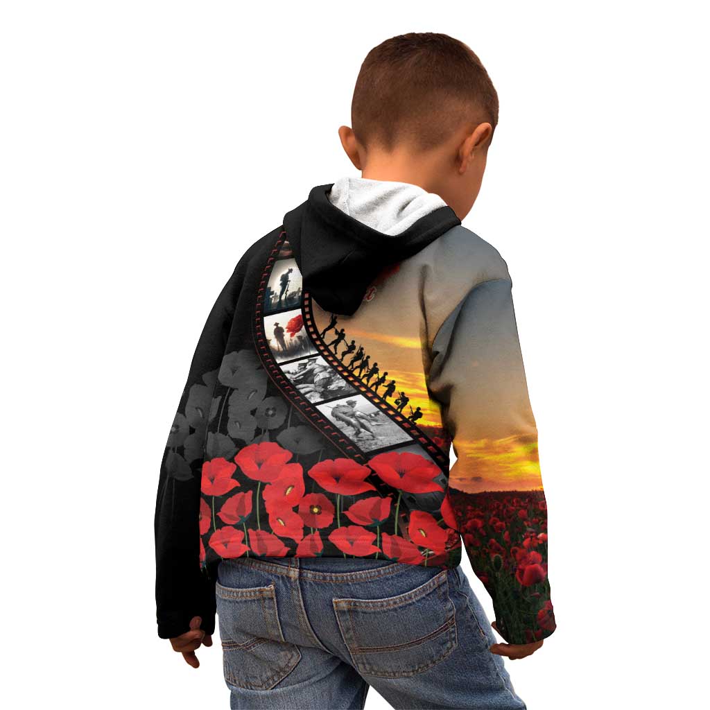 Personalised Remembering ANZAC Lest We Forget Kid Hoodie Vintage Film Frame Memorial Red Poppy LT9 - Polynesian Pride