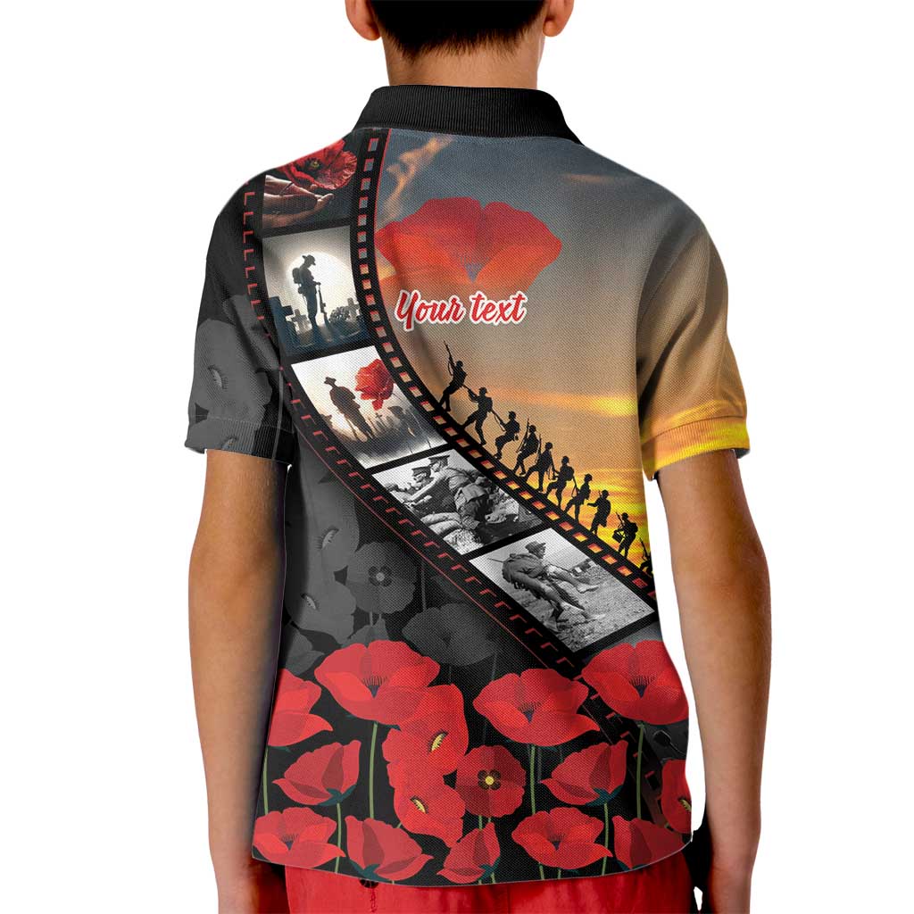 Personalised Remembering ANZAC Lest We Forget Kid Polo Shirt Vintage Film Frame Memorial Red Poppy LT9 - Polynesian Pride