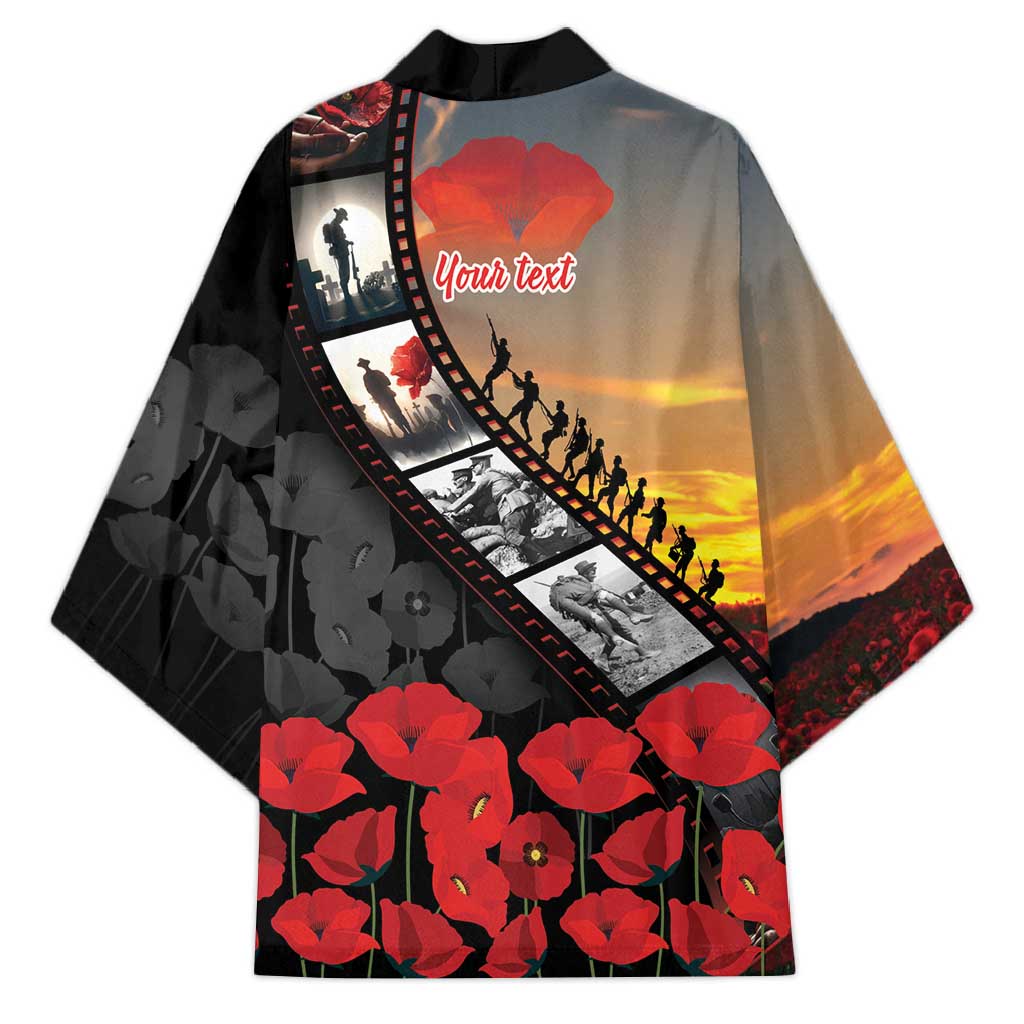 Personalised Remembering ANZAC Lest We Forget Kimono Vintage Film Frame Memorial Red Poppy LT9 - Polynesian Pride
