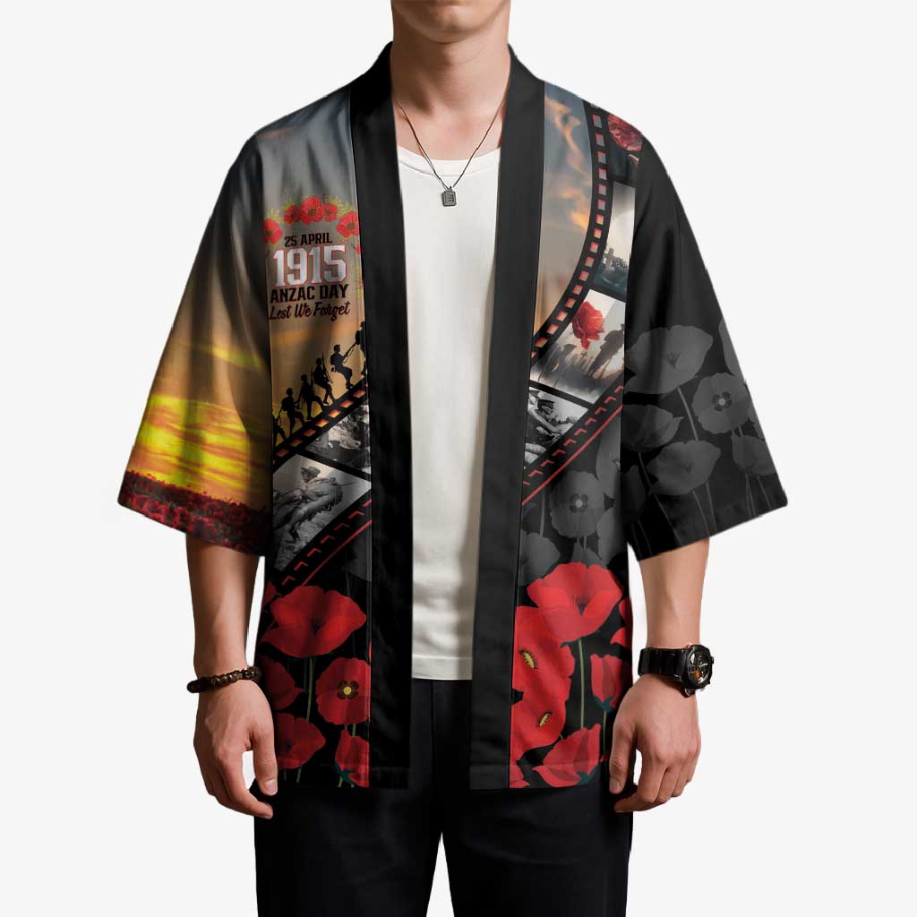 Personalised Remembering ANZAC Lest We Forget Kimono Vintage Film Frame Memorial Red Poppy LT9 - Polynesian Pride