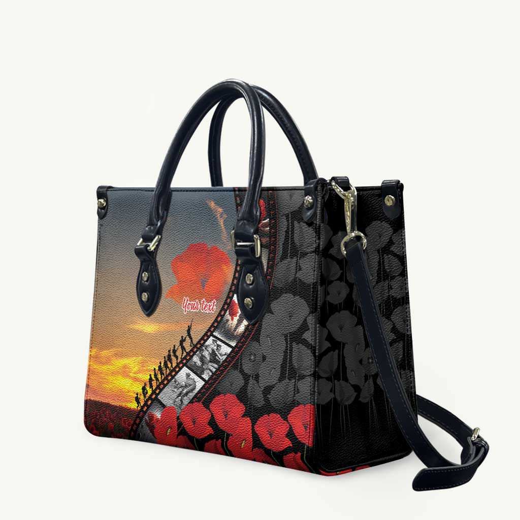 Personalised Remembering ANZAC Lest We Forget Leather Bag Vintage Film Frame Memorial Red Poppy LT9 Red - Polynesian Pride