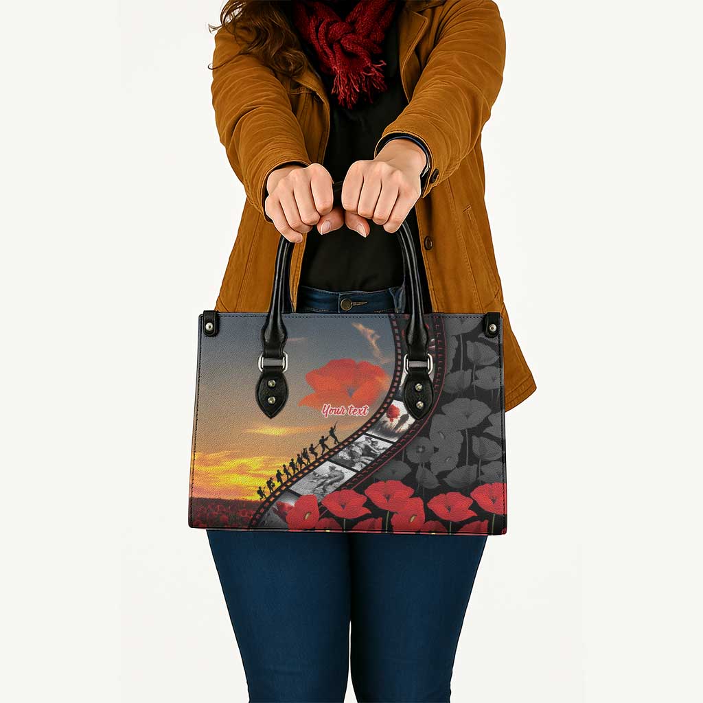 Personalised Remembering ANZAC Lest We Forget Leather Bag Vintage Film Frame Memorial Red Poppy LT9 - Polynesian Pride
