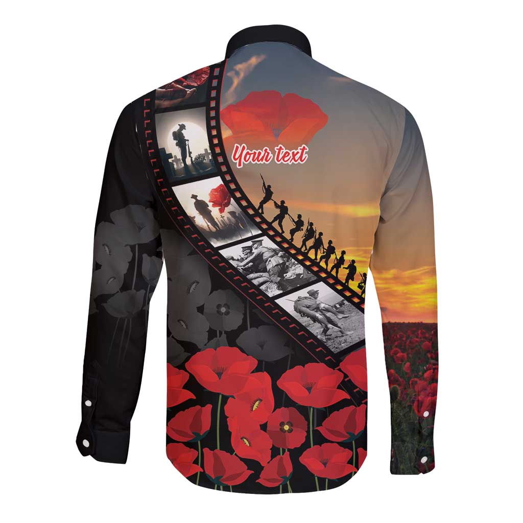 Personalised Remembering ANZAC Lest We Forget Long Sleeve Button Shirt Vintage Film Frame Memorial Red Poppy LT9 - Polynesian Pride