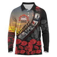 Personalised Remembering ANZAC Lest We Forget Long Sleeve Polo Shirt Vintage Film Frame Memorial Red Poppy