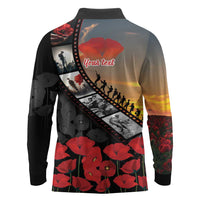 Personalised Remembering ANZAC Lest We Forget Long Sleeve Polo Shirt Vintage Film Frame Memorial Red Poppy