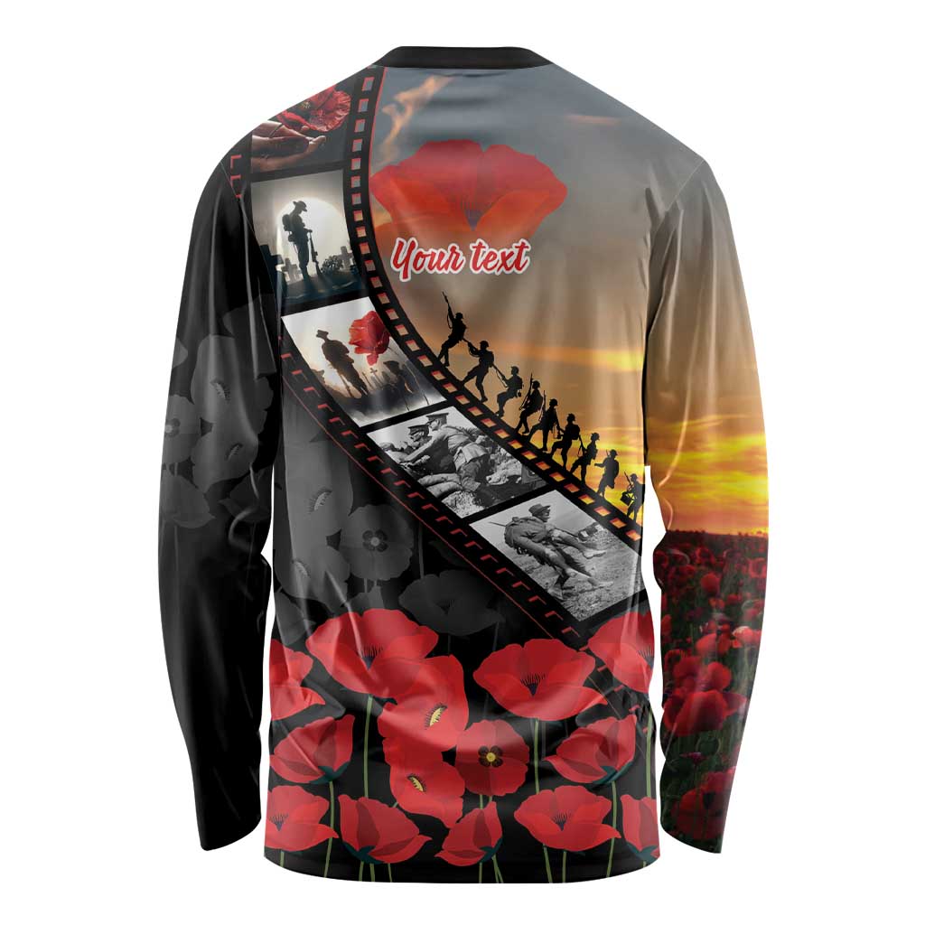 Personalised Remembering ANZAC Lest We Forget Long Sleeve Shirt Vintage Film Frame Memorial Red Poppy LT9 - Polynesian Pride