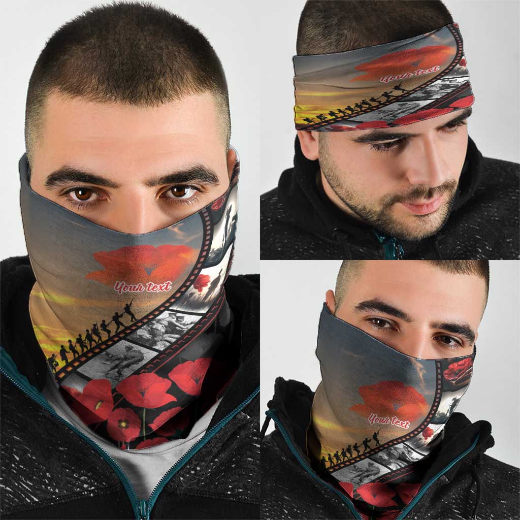 Personalised Remembering ANZAC Lest We Forget Neck Gaiter Vintage Film Frame Memorial Red Poppy