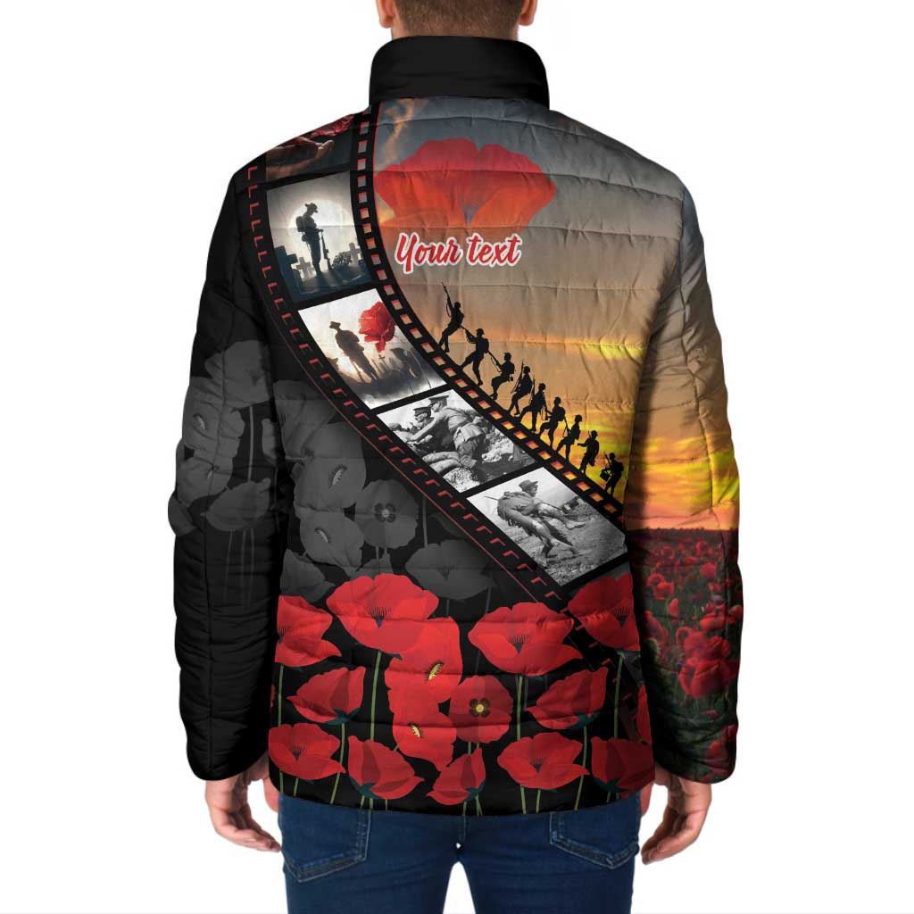 Personalised Remembering ANZAC Lest We Forget Padded Jacket Vintage Film Frame Memorial Red Poppy LT9 - Polynesian Pride
