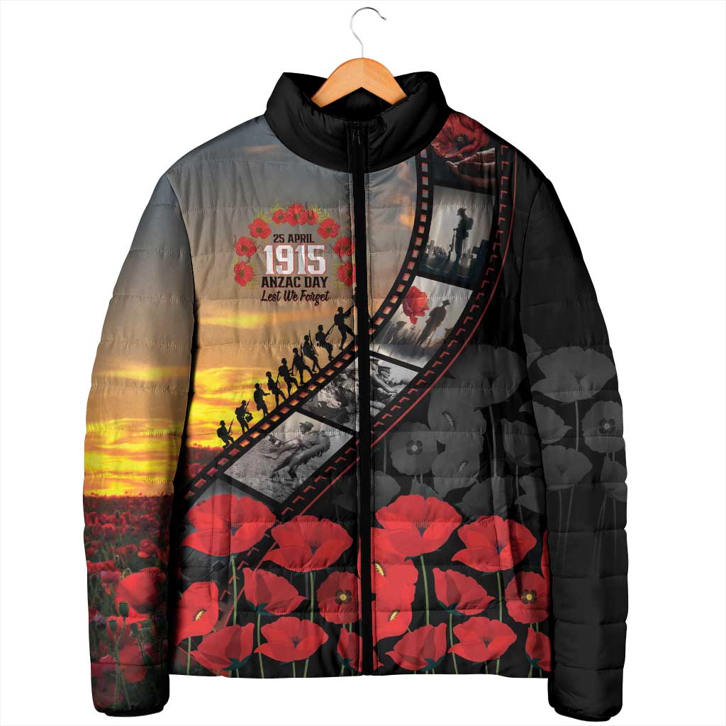 Personalised Remembering ANZAC Lest We Forget Padded Jacket Vintage Film Frame Memorial Red Poppy LT9 - Polynesian Pride