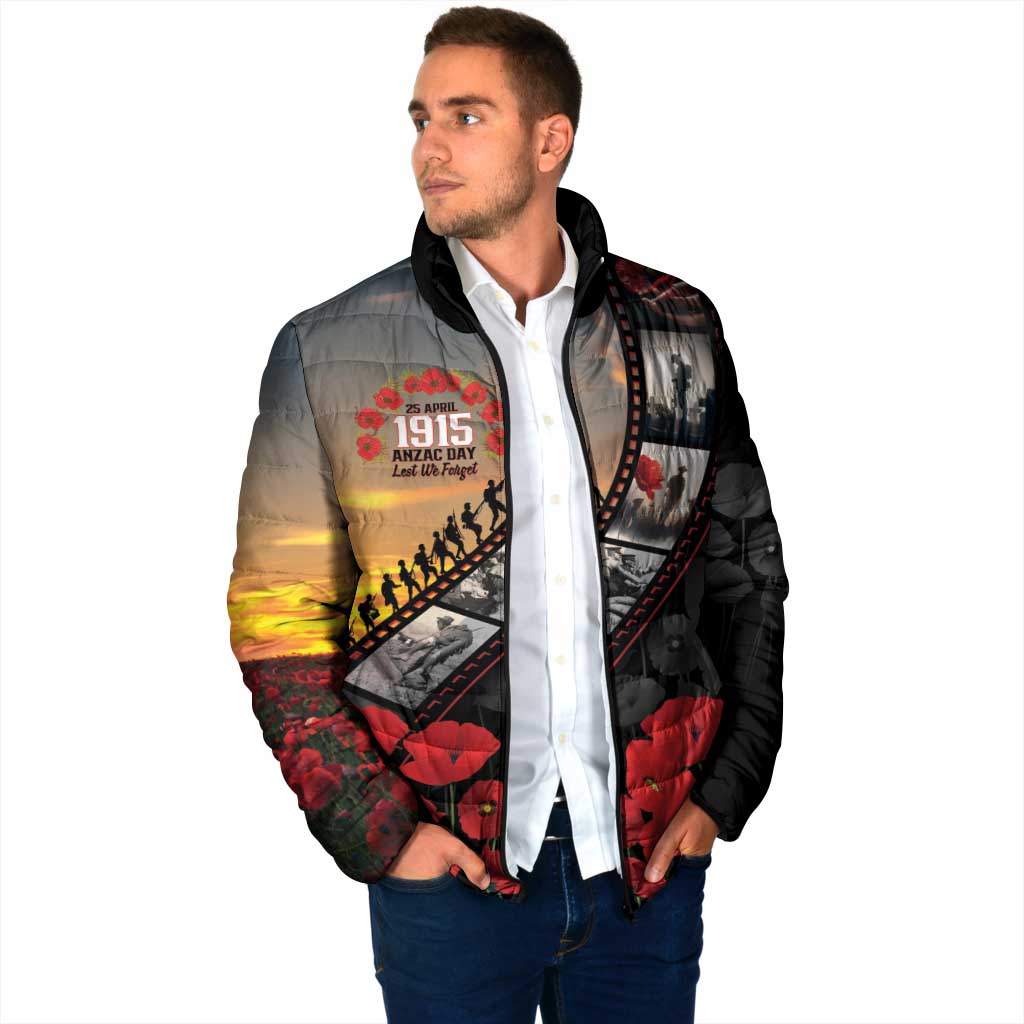 Personalised Remembering ANZAC Lest We Forget Padded Jacket Vintage Film Frame Memorial Red Poppy LT9 - Polynesian Pride
