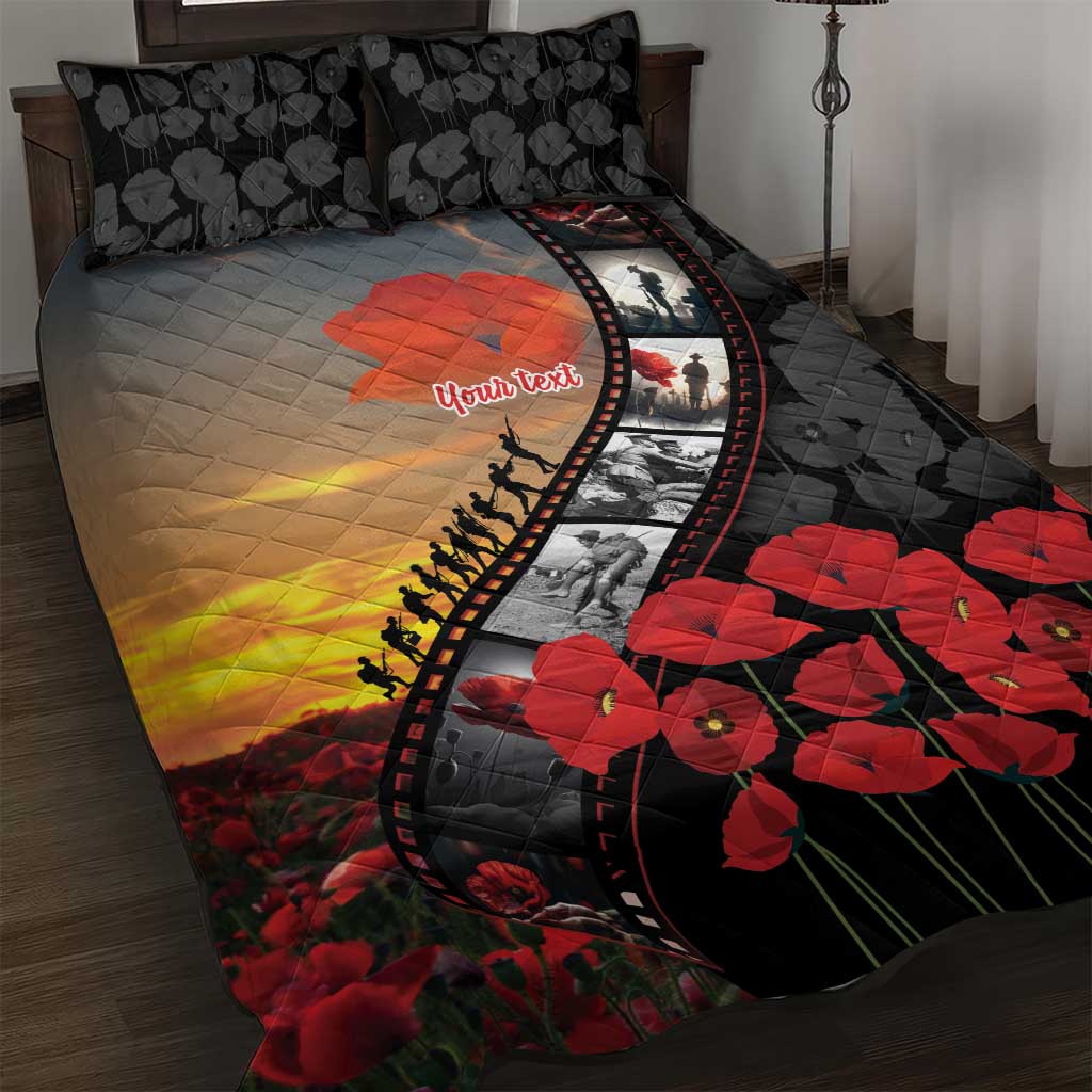 Personalised Remembering ANZAC Lest We Forget Quilt Bed Set Vintage Film Frame Memorial Red Poppy LT9 Red - Polynesian Pride
