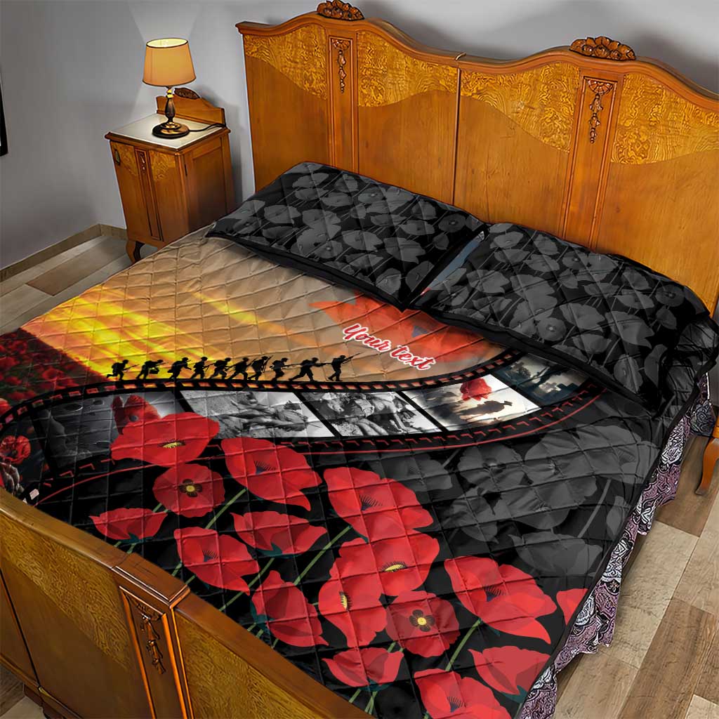 Personalised Remembering ANZAC Lest We Forget Quilt Bed Set Vintage Film Frame Memorial Red Poppy LT9 - Polynesian Pride