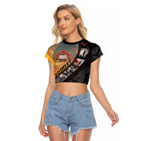 Personalised Remembering ANZAC Lest We Forget Raglan Cropped T Shirt Vintage Film Frame Memorial Red Poppy