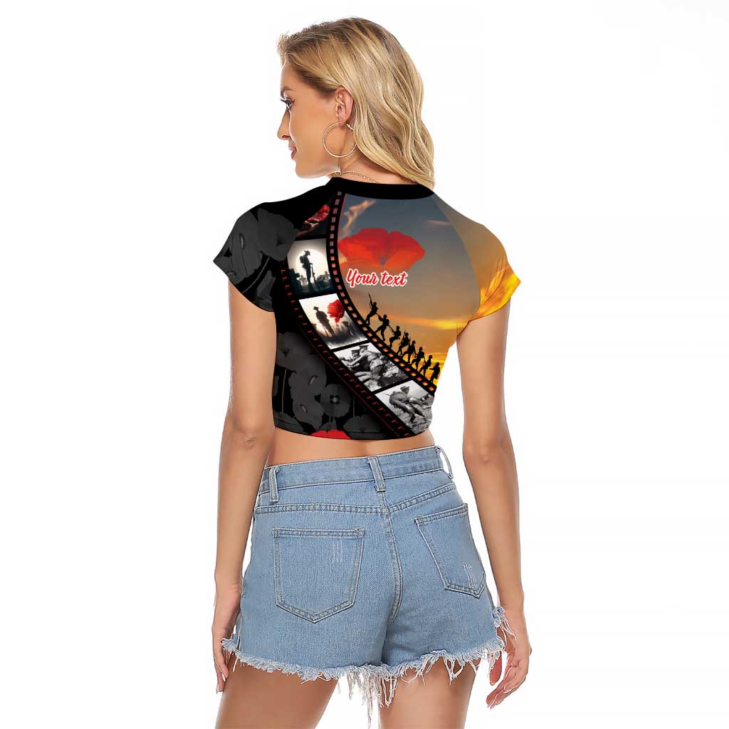 Personalised Remembering ANZAC Lest We Forget Raglan Cropped T Shirt Vintage Film Frame Memorial Red Poppy