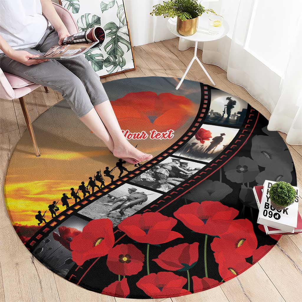 Personalised Remembering ANZAC Lest We Forget Round Carpet Vintage Film Frame Memorial Red Poppy LT9 - Polynesian Pride