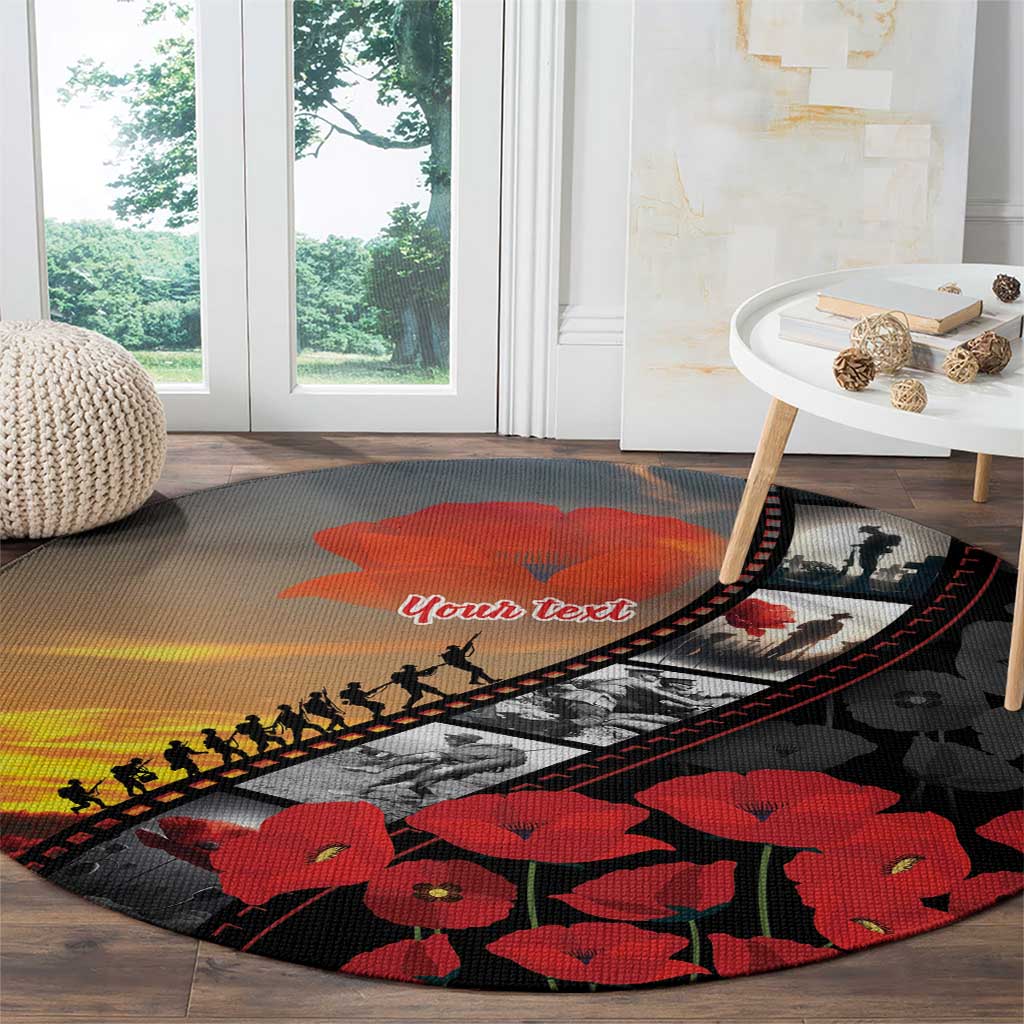 Personalised Remembering ANZAC Lest We Forget Round Carpet Vintage Film Frame Memorial Red Poppy LT9 - Polynesian Pride
