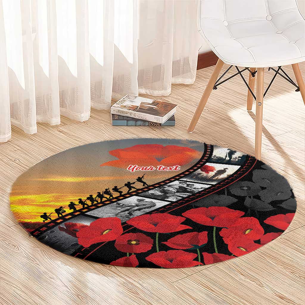 Personalised Remembering ANZAC Lest We Forget Round Carpet Vintage Film Frame Memorial Red Poppy LT9 - Polynesian Pride