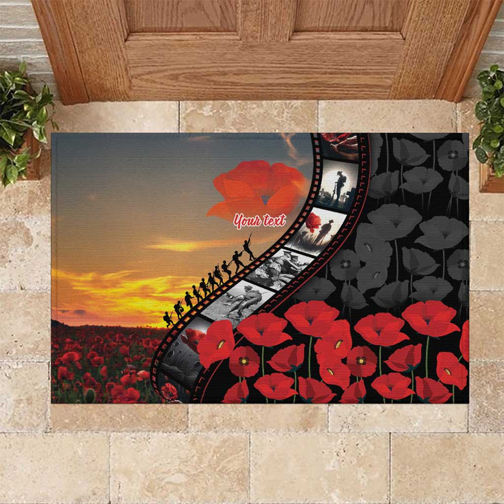 Personalised Remembering ANZAC Lest We Forget Rubber Doormat Vintage Film Frame Memorial Red Poppy LT9 Red - Polynesian Pride