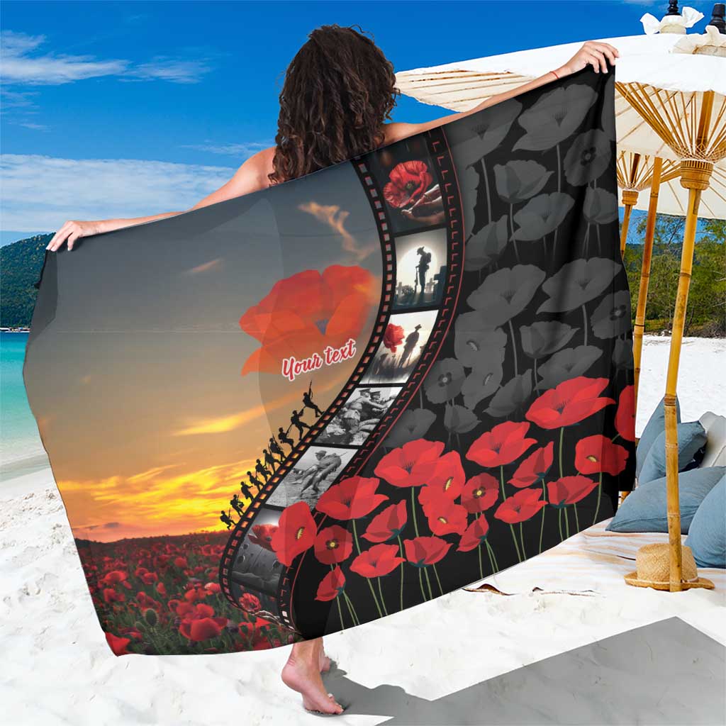 Personalised Remembering ANZAC Lest We Forget Sarong Vintage Film Frame Memorial Red Poppy LT9 One Size 44 x 66 inches Red - Polynesian Pride