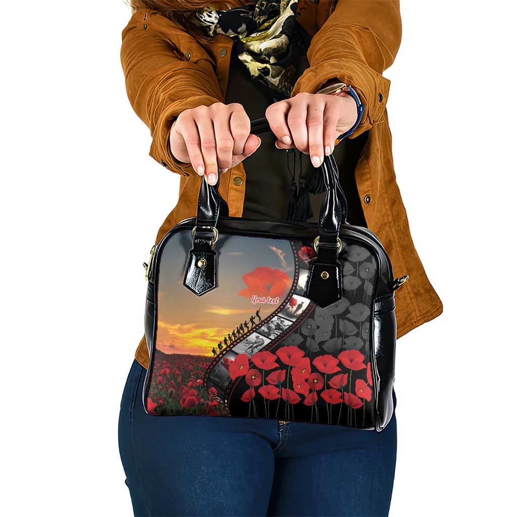 Personalised Remembering ANZAC Lest We Forget Shoulder Handbag Vintage Film Frame Memorial Red Poppy LT9 One Size Red - Polynesian Pride