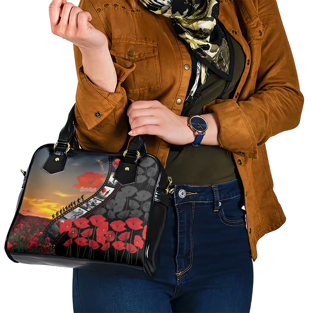 Personalised Remembering ANZAC Lest We Forget Shoulder Handbag Vintage Film Frame Memorial Red Poppy LT9 - Polynesian Pride