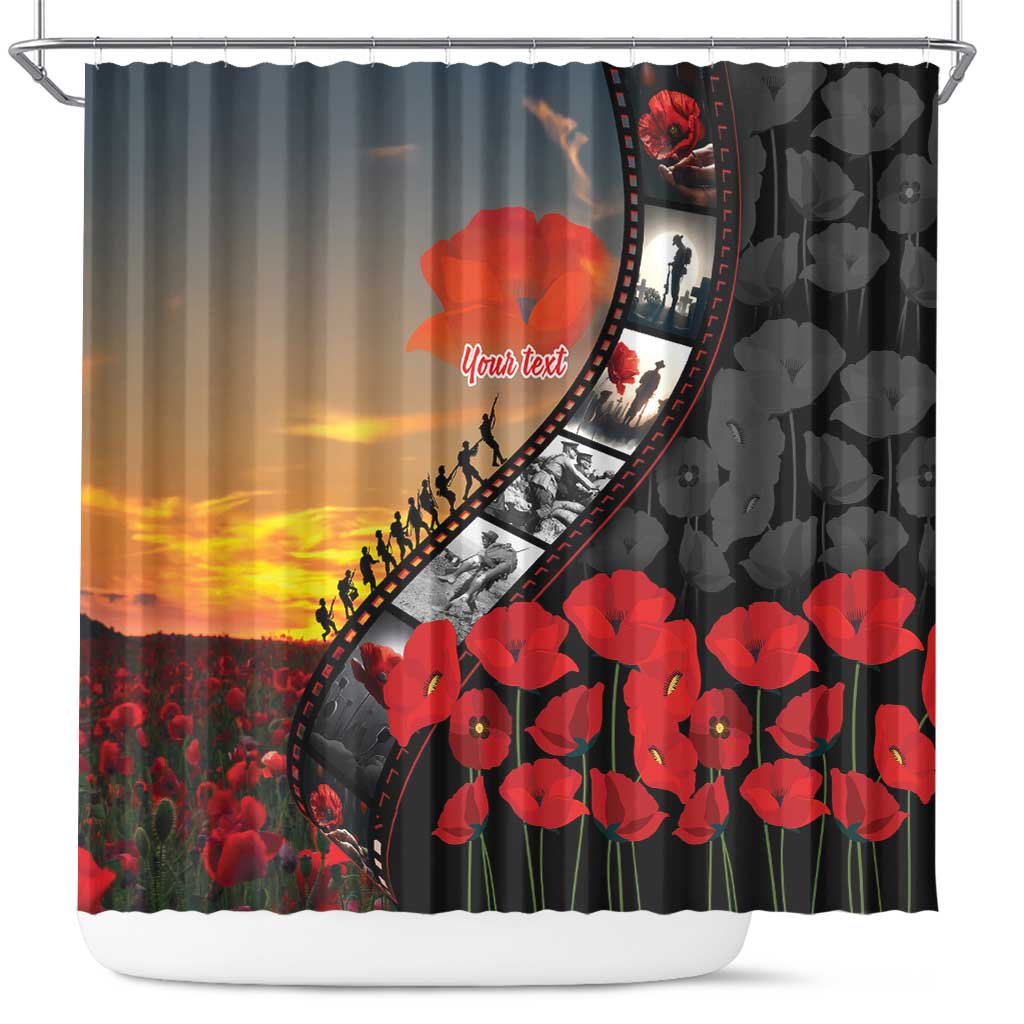 Personalised Remembering ANZAC Lest We Forget Shower Curtain Vintage Film Frame Memorial Red Poppy LT9 Red - Polynesian Pride