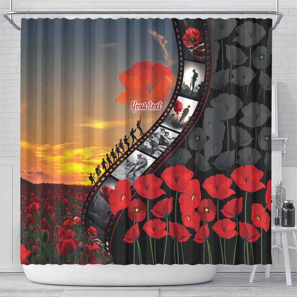 Personalised Remembering ANZAC Lest We Forget Shower Curtain Vintage Film Frame Memorial Red Poppy LT9 - Polynesian Pride