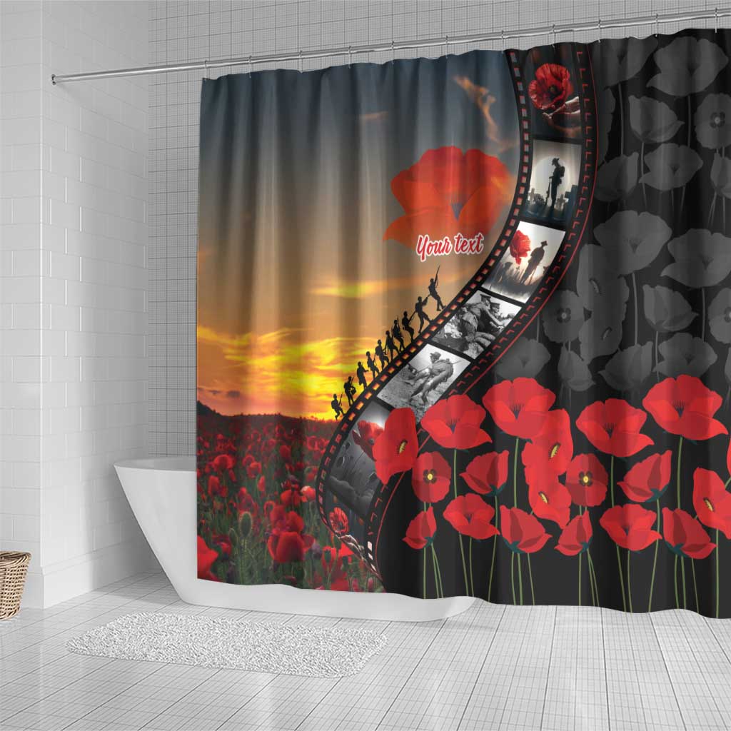 Personalised Remembering ANZAC Lest We Forget Shower Curtain Vintage Film Frame Memorial Red Poppy LT9 - Polynesian Pride