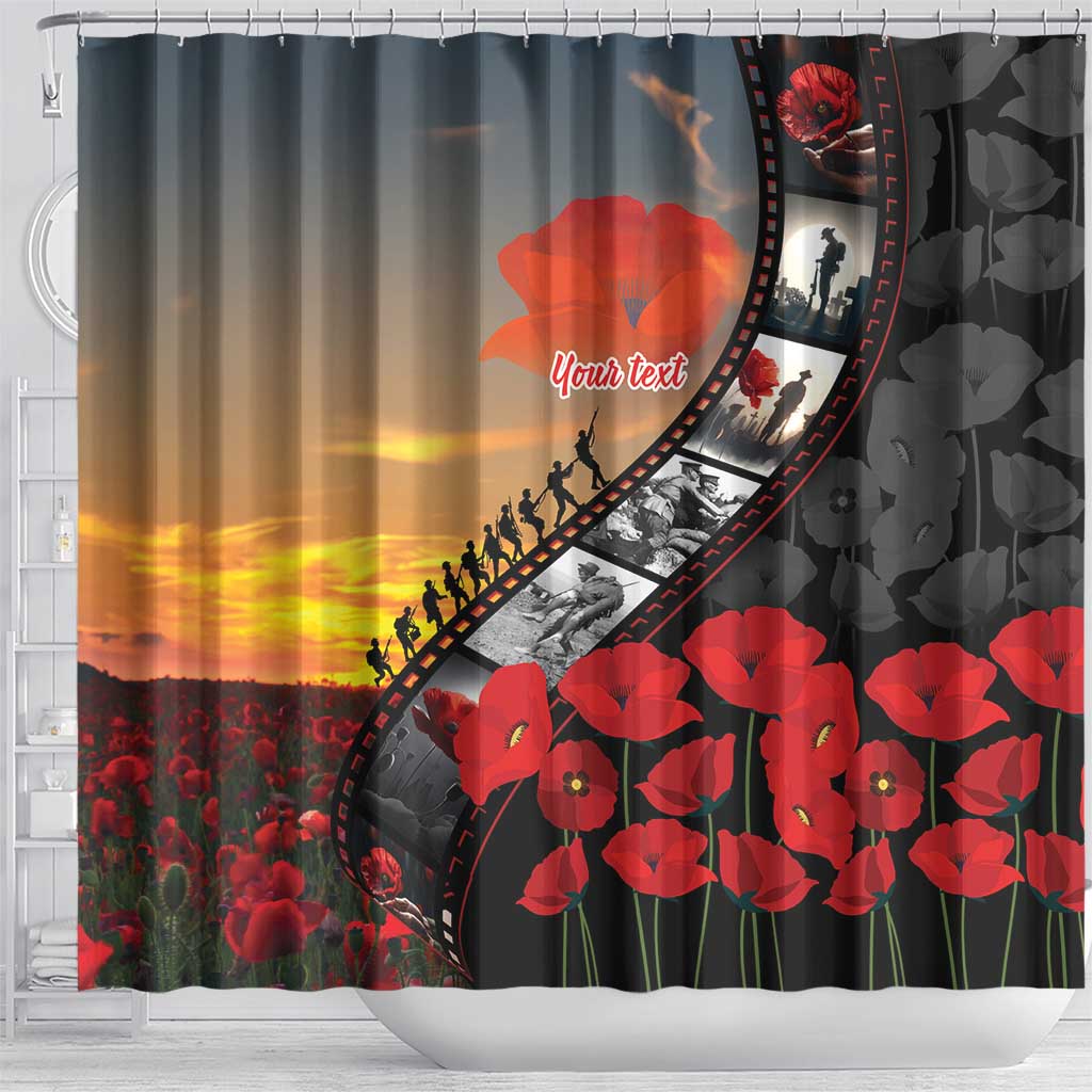 Personalised Remembering ANZAC Lest We Forget Shower Curtain Vintage Film Frame Memorial Red Poppy LT9 - Polynesian Pride