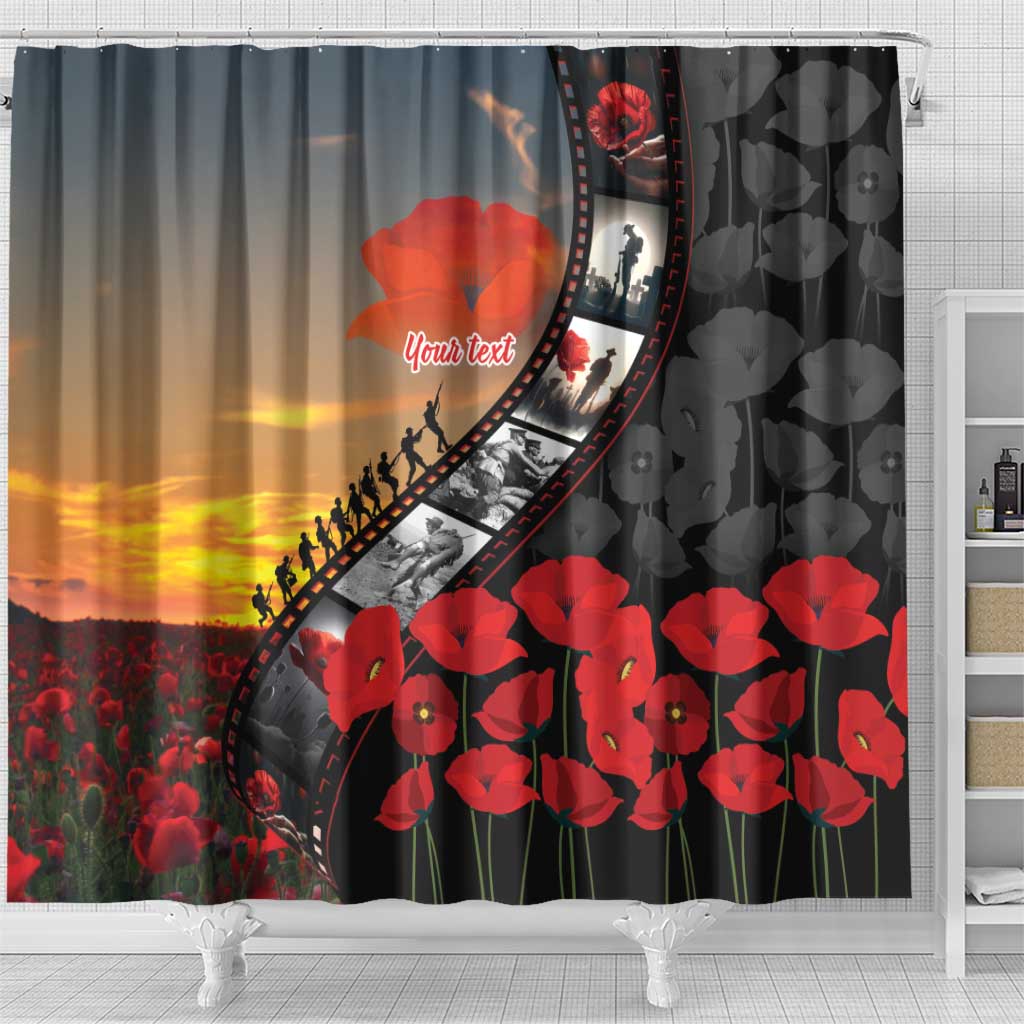 Personalised Remembering ANZAC Lest We Forget Shower Curtain Vintage Film Frame Memorial Red Poppy LT9 - Polynesian Pride