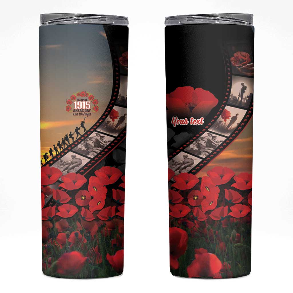 Personalised Remembering ANZAC Lest We Forget Skinny Tumbler Vintage Film Frame Memorial Red Poppy LT9 Red - Polynesian Pride