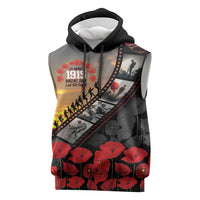 Personalised Remembering ANZAC Lest We Forget Sleeveless Hoodie Vintage Film Frame Memorial Red Poppy LT9 Red - Polynesian Pride