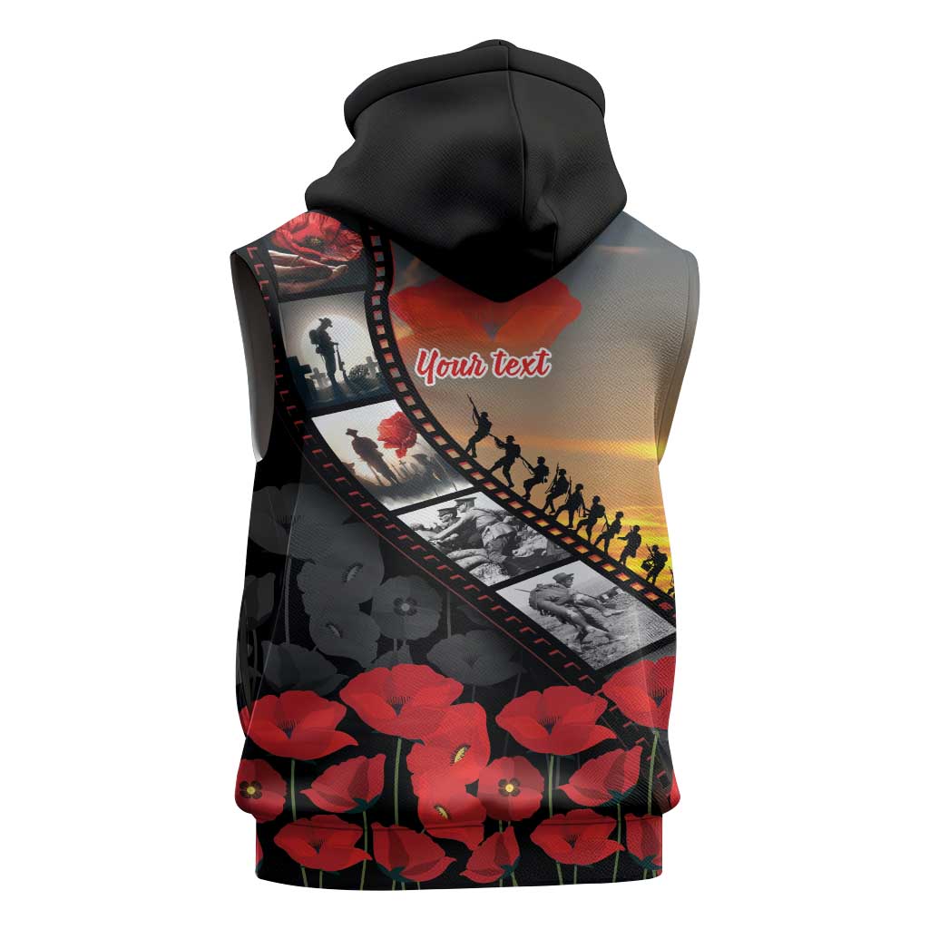 Personalised Remembering ANZAC Lest We Forget Sleeveless Zip Hoodie Vintage Film Frame Memorial Red Poppy LT9 - Polynesian Pride