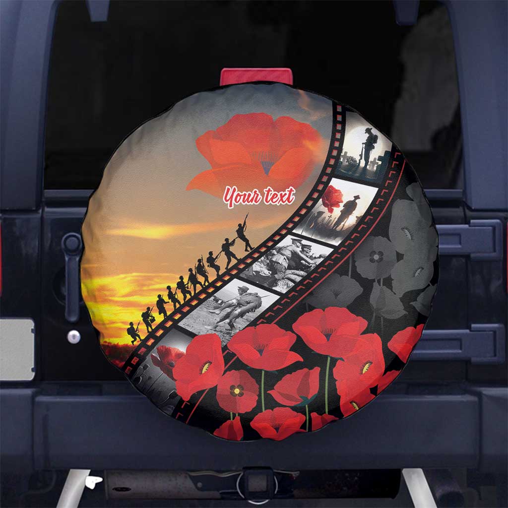 Personalised Remembering ANZAC Lest We Forget Spare Tire Cover Vintage Film Frame Memorial Red Poppy LT9 No hole Red - Polynesian Pride