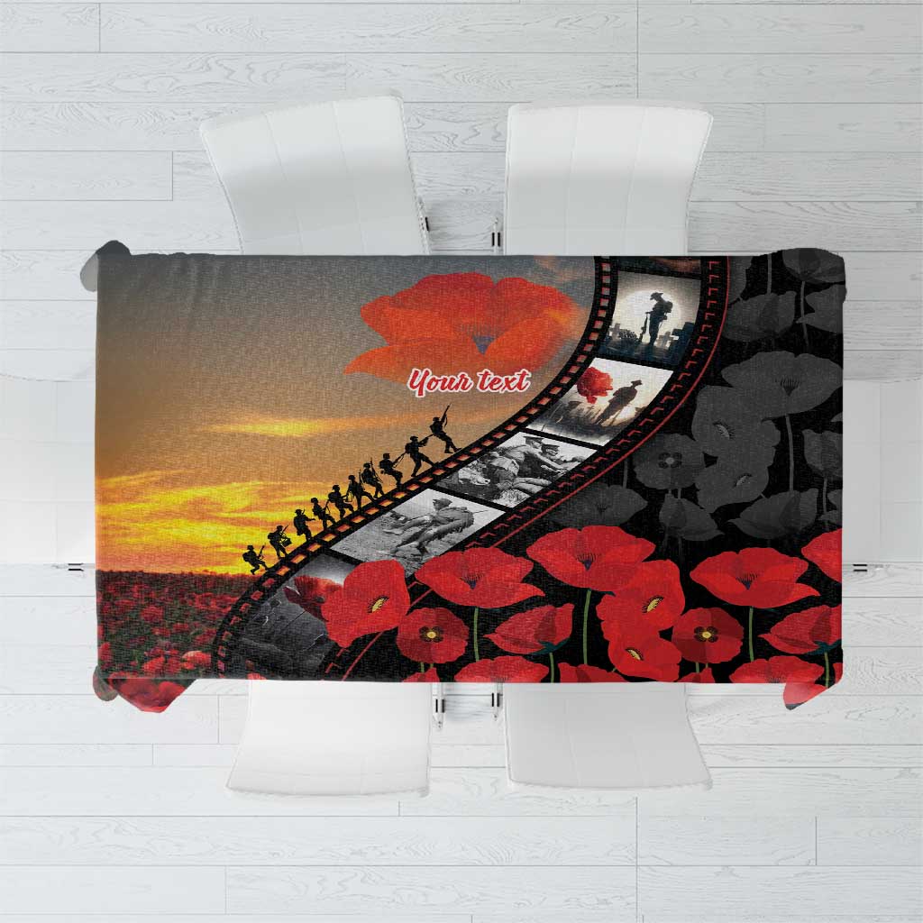 Personalised Remembering ANZAC Lest We Forget Tablecloth Vintage Film Frame Memorial Red Poppy LT9 Red - Polynesian Pride