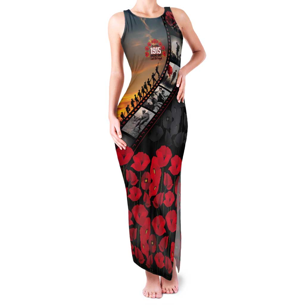 Personalised Remembering ANZAC Lest We Forget Tank Maxi Dress Vintage Film Frame Memorial Red Poppy LT9 Women Red - Polynesian Pride
