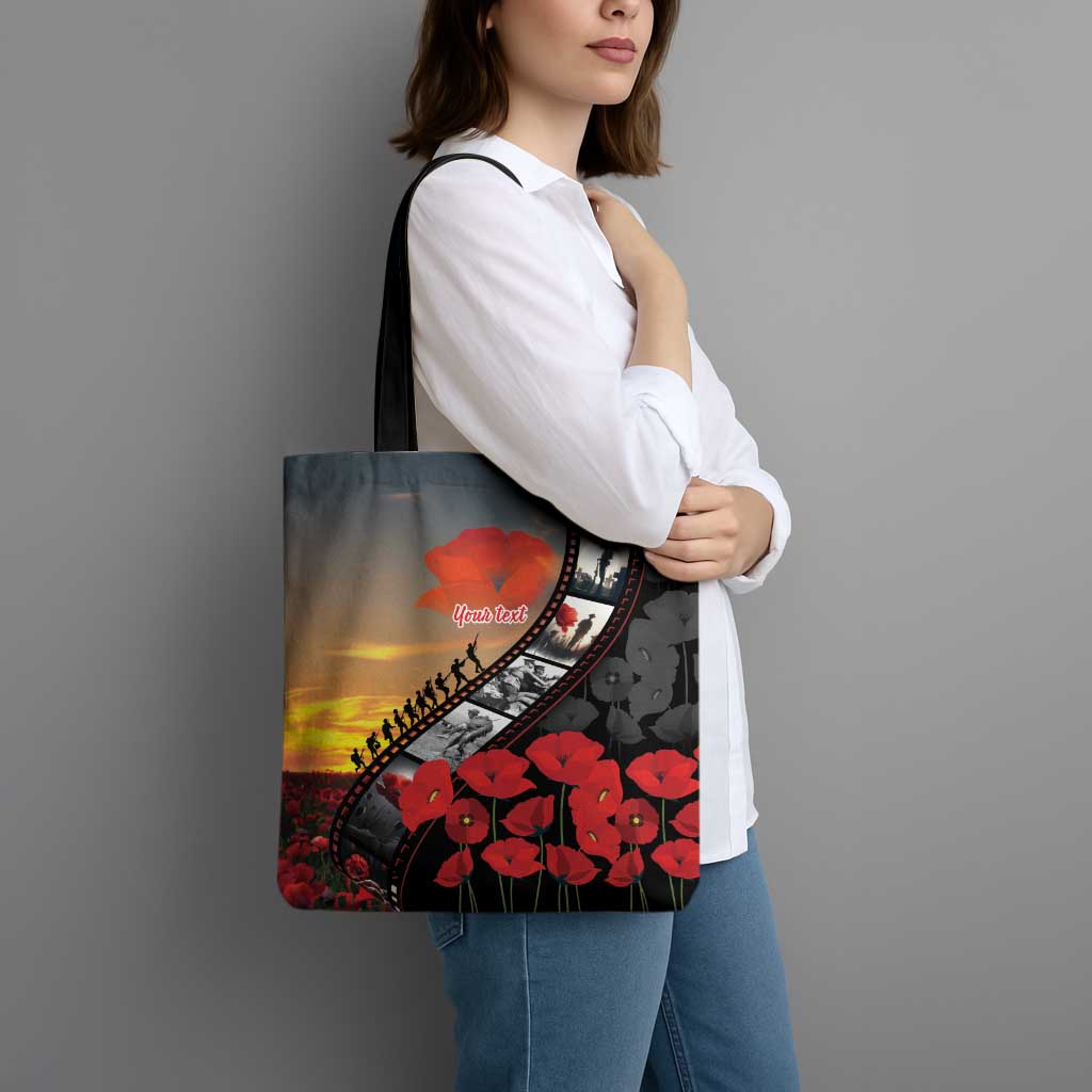 Personalised Remembering ANZAC Lest We Forget Tote Bag Vintage Film Frame Memorial Red Poppy
