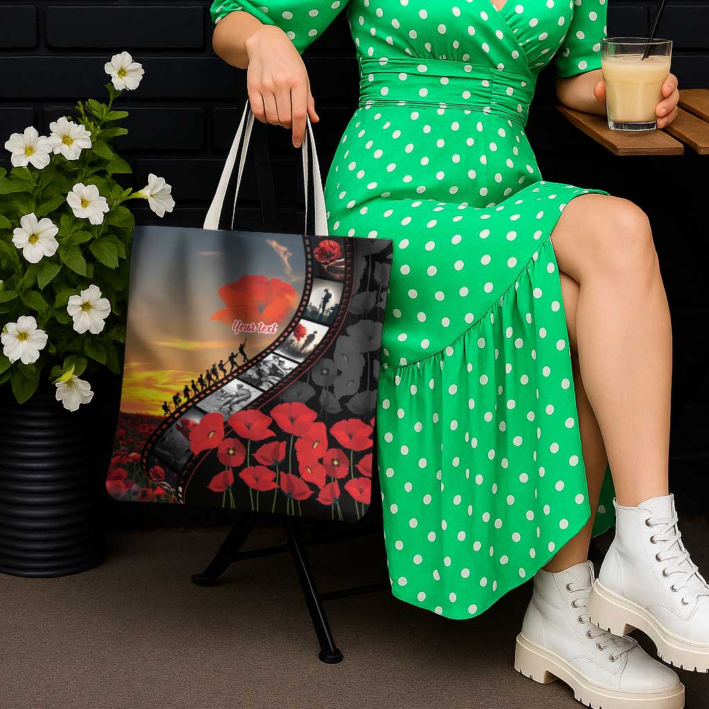 Personalised Remembering ANZAC Lest We Forget Tote Bag Vintage Film Frame Memorial Red Poppy