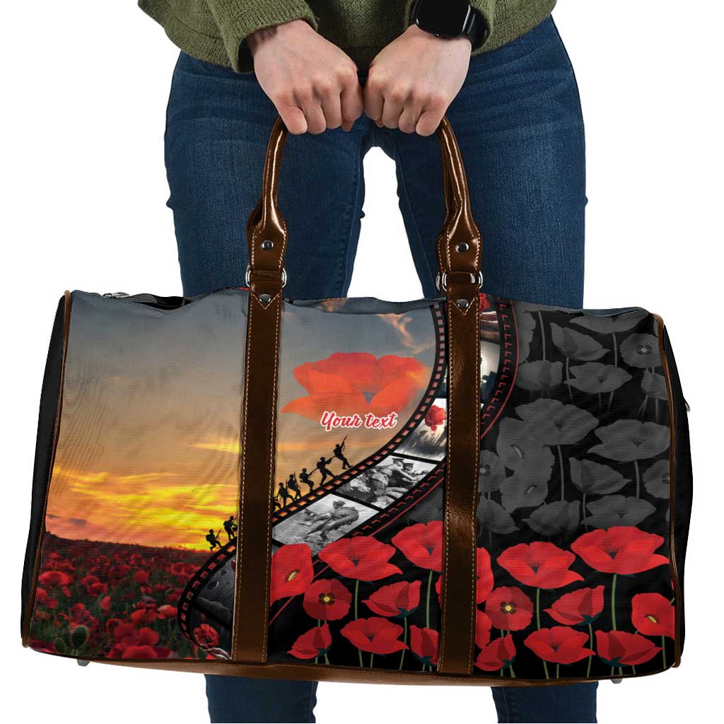 Personalised Remembering ANZAC Lest We Forget Travel Bag Vintage Film Frame Memorial Red Poppy LT9 Red - Polynesian Pride