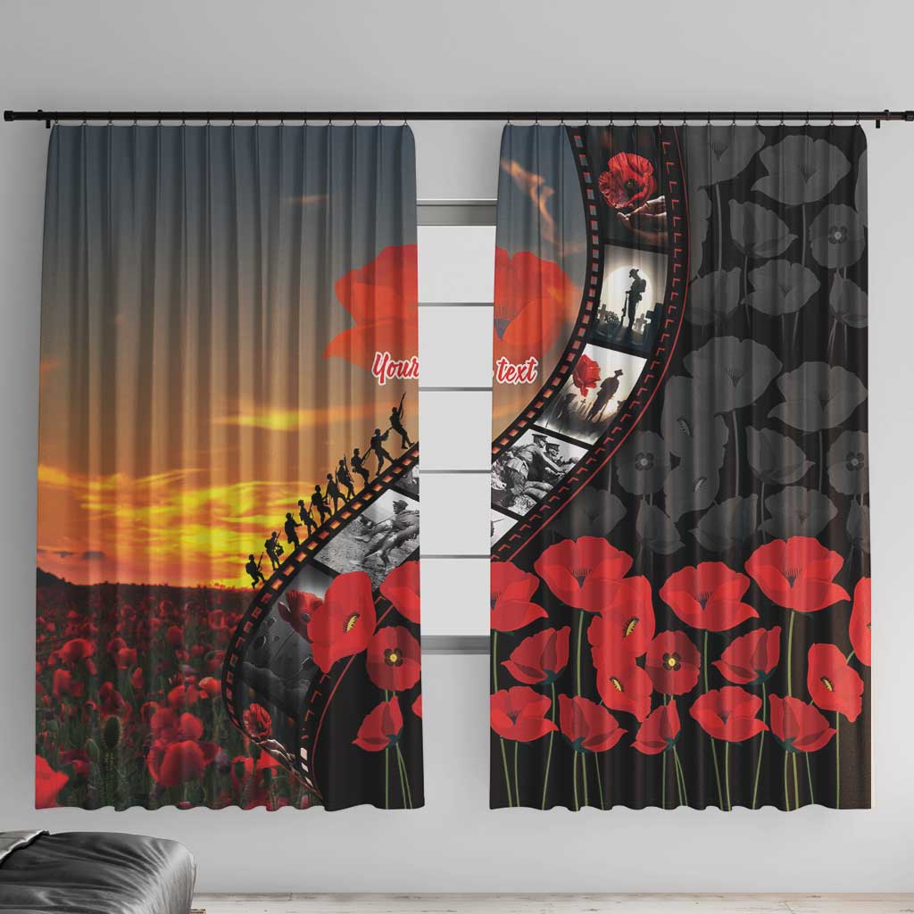 Personalised Remembering ANZAC Lest We Forget Window Curtain Vintage Film Frame Memorial Red Poppy LT9 With Hooks Red - Polynesian Pride