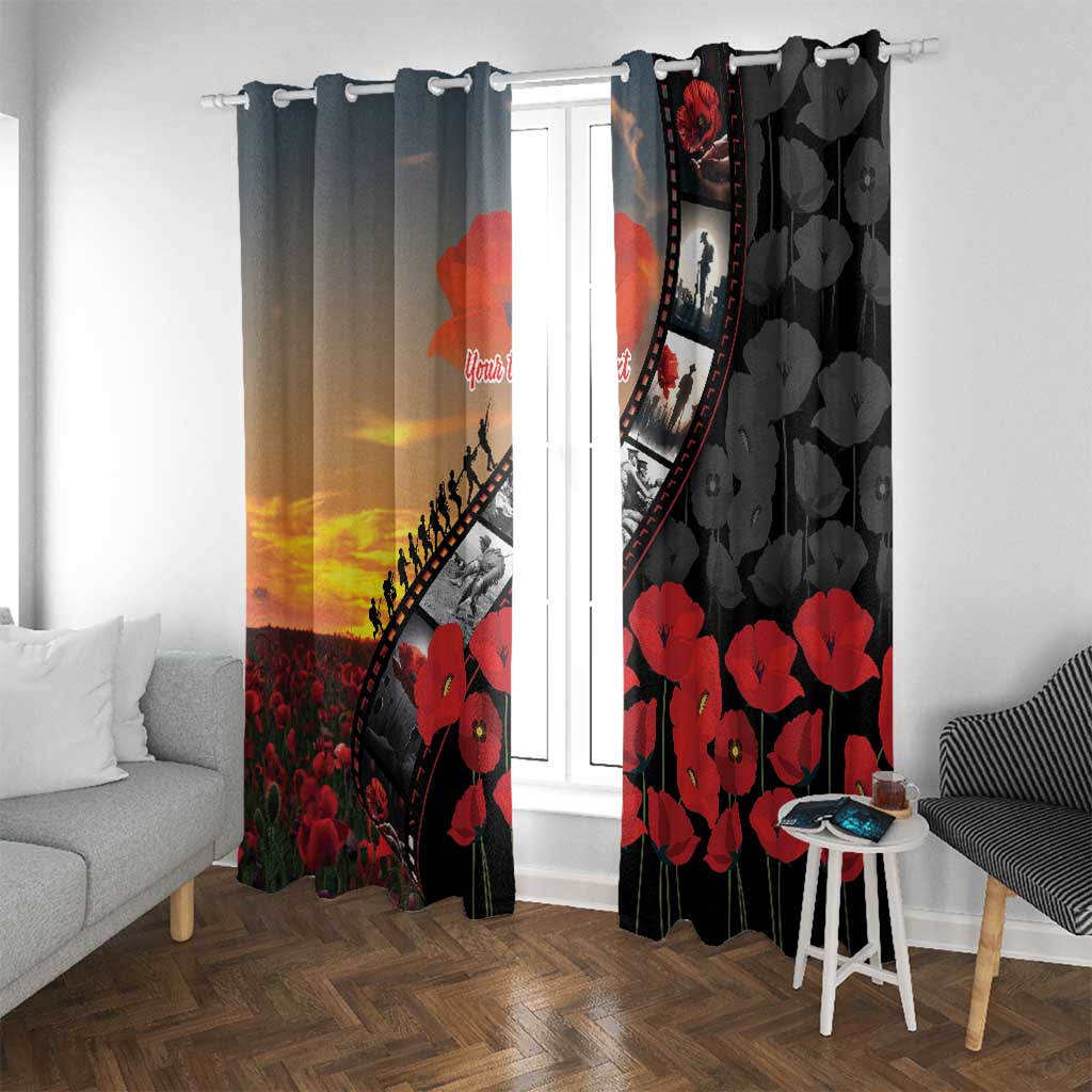 Personalised Remembering ANZAC Lest We Forget Window Curtain Vintage Film Frame Memorial Red Poppy LT9 With Grommets Red - Polynesian Pride