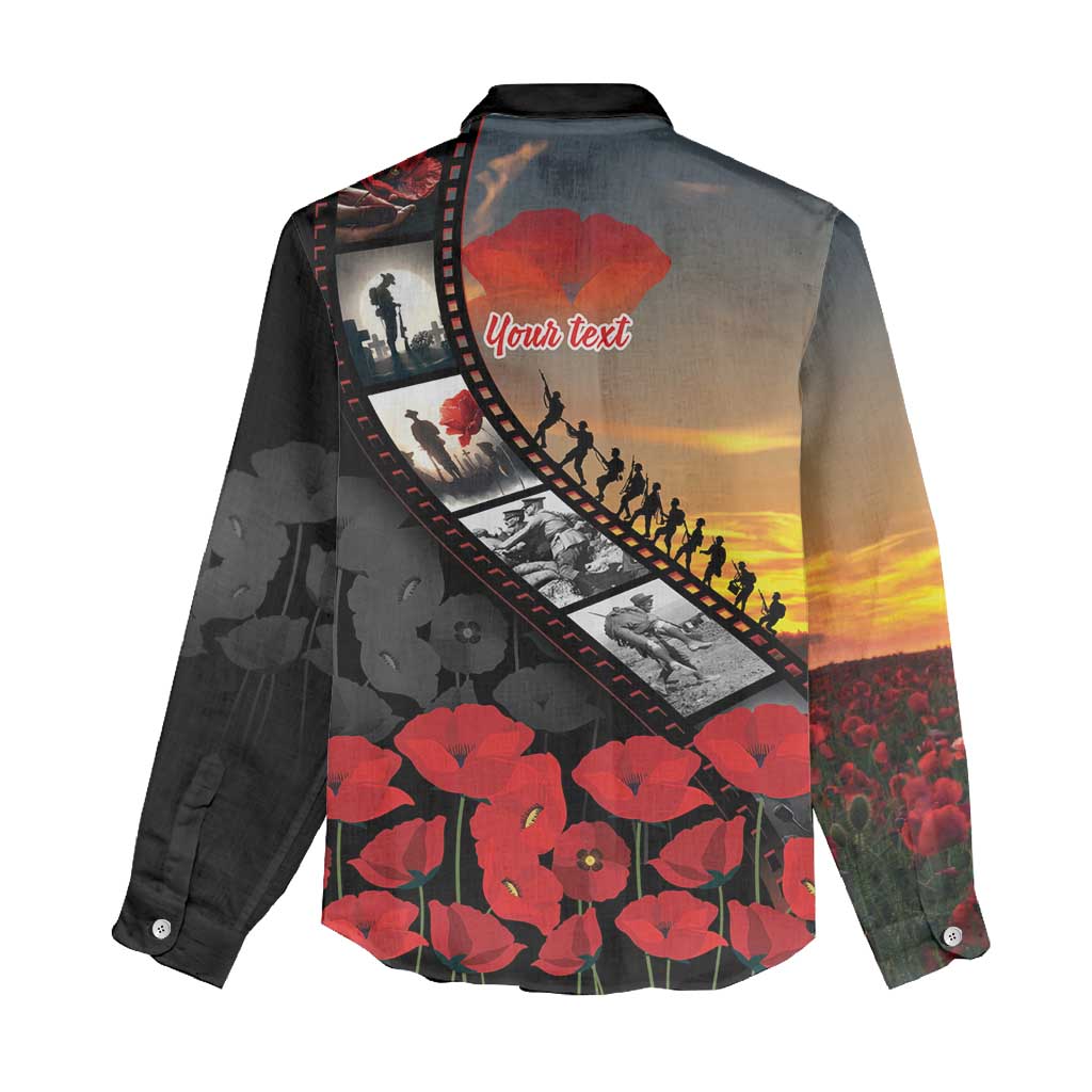 Personalised Remembering ANZAC Lest We Forget Women Casual Shirt Vintage Film Frame Memorial Red Poppy