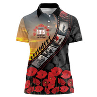 Personalised Remembering ANZAC Lest We Forget Women Polo Shirt Vintage Film Frame Memorial Red Poppy LT9 Female Red - Polynesian Pride