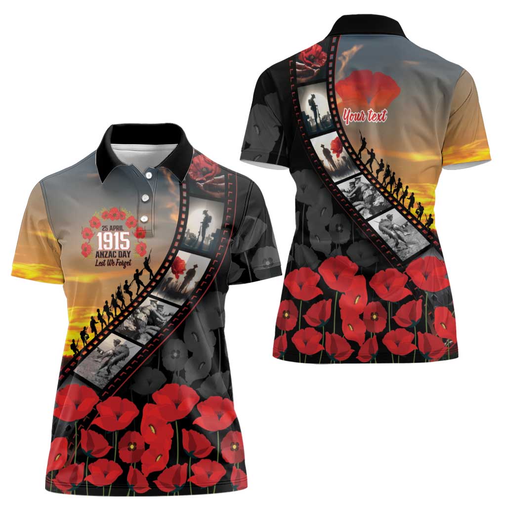 Personalised Remembering ANZAC Lest We Forget Women Polo Shirt Vintage Film Frame Memorial Red Poppy LT9 - Polynesian Pride
