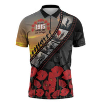 Personalised Remembering ANZAC Lest We Forget Zipper Polo Shirt Vintage Film Frame Memorial Red Poppy LT9 Red - Polynesian Pride