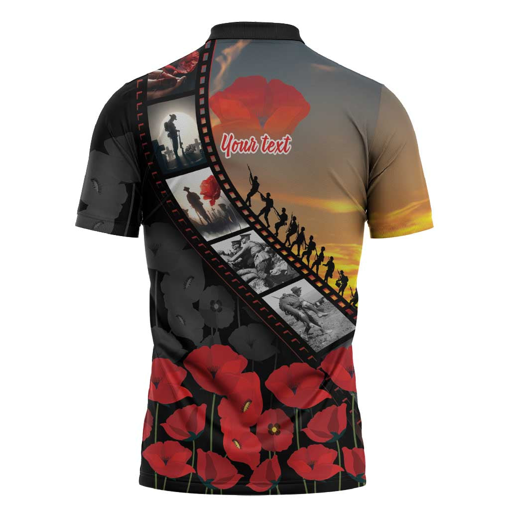 Personalised Remembering ANZAC Lest We Forget Zipper Polo Shirt Vintage Film Frame Memorial Red Poppy LT9 - Polynesian Pride