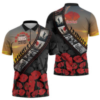 Personalised Remembering ANZAC Lest We Forget Zipper Polo Shirt Vintage Film Frame Memorial Red Poppy LT9 - Polynesian Pride