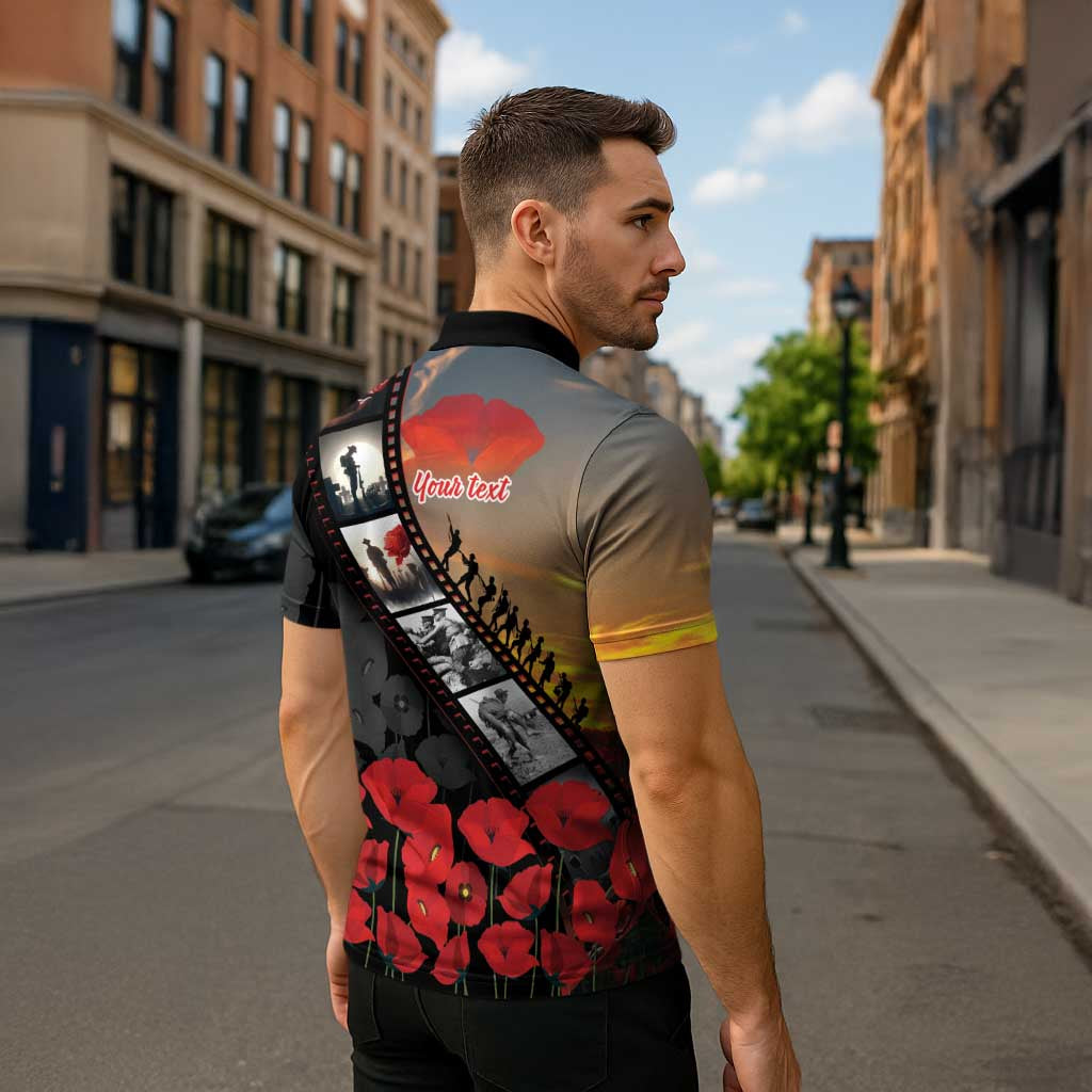 Personalised Remembering ANZAC Lest We Forget Zipper Polo Shirt Vintage Film Frame Memorial Red Poppy LT9 - Polynesian Pride