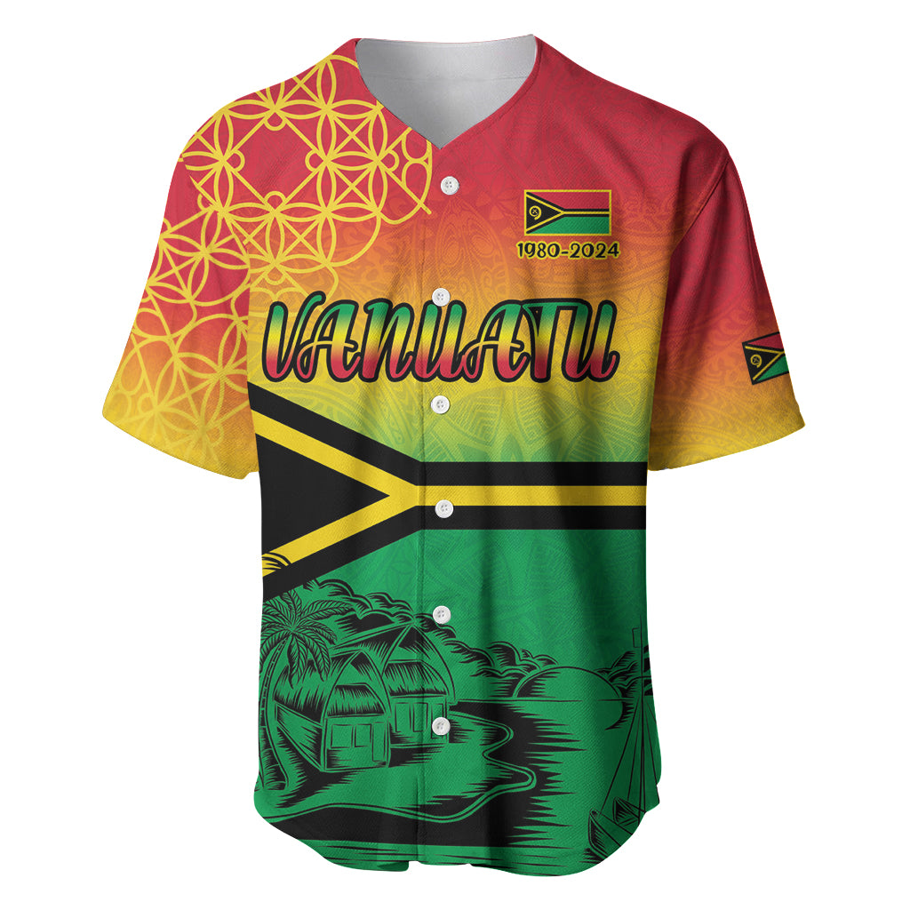 Hapi 44th Indipendens Dei Vanuatu Baseball Jersey Yumi 1980 with Vanuatuan Beach Landscape